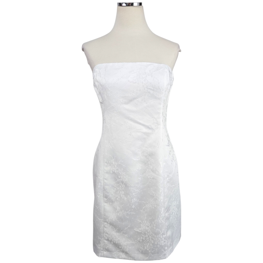 Reformation Gabby Dress Size 12 White Floral Jacquard Strapless Mini Bridal